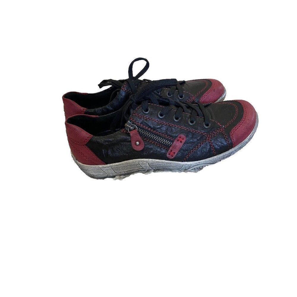 Remonte Shoes Sneakers Black Red Leather 7.5 Lace Up